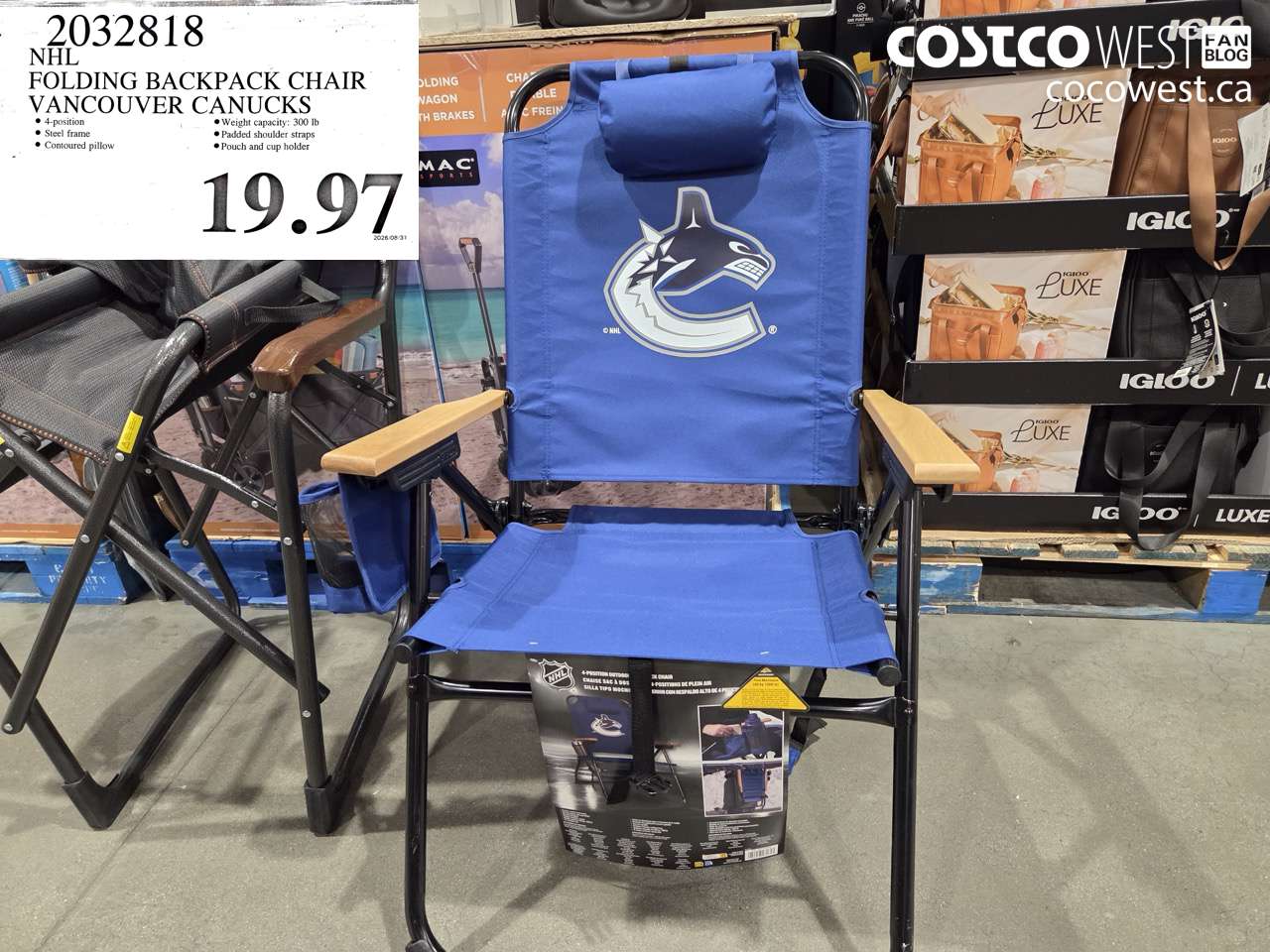 2032818 NHL FOLDING BACKPACK CHAIR VANCOUVER CANUCKS $19.97