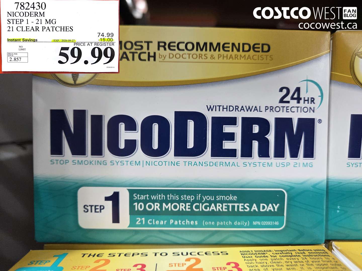 782430 NICODERM STEP 1 - 21 MG 21 CLEAR PATCHES ($15.00 INSTANT SAVINGS EXPIRES ON 2026-09-27) $59.99