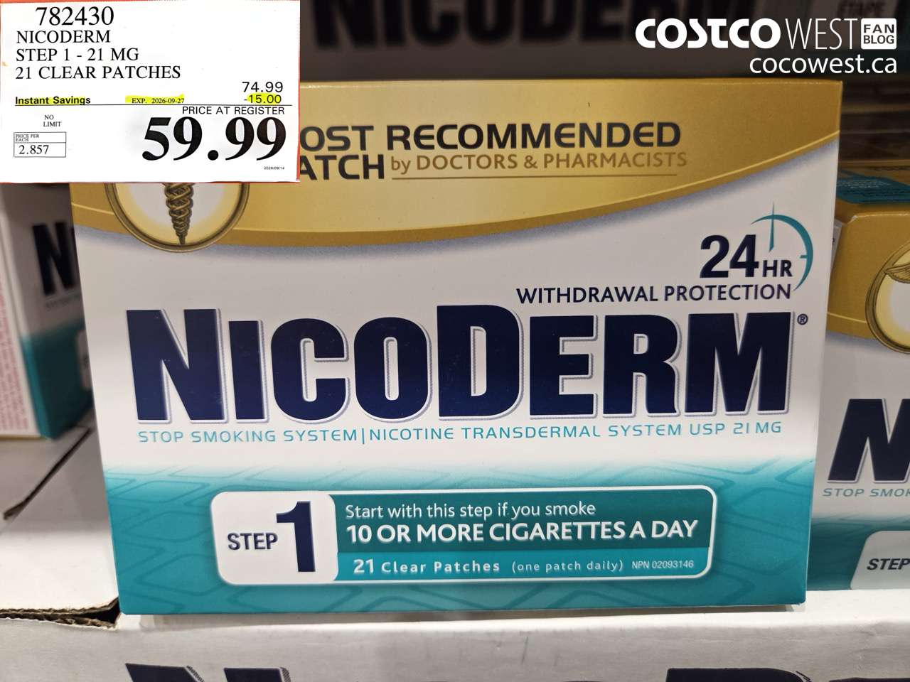 782430 NICODERM STEP 1 - 21 MG 21 CLEAR PATCHES ($15.00 INSTANT SAVINGS EXPIRES ON 2026-09-27) $59.99