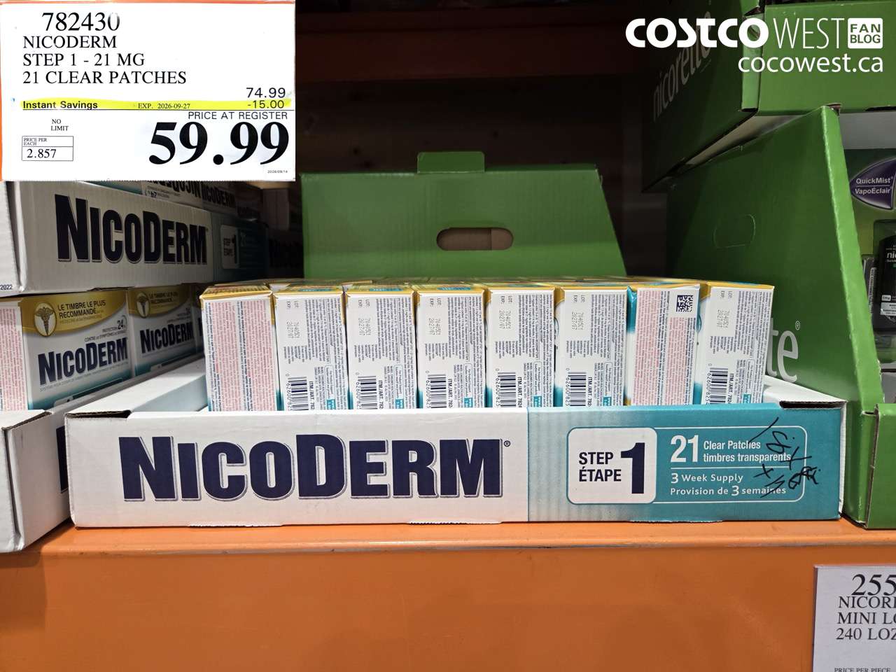 782430 NICODERM STEP 1 - 21 MG 21 CLEAR PATCHES ($15.00 INSTANT SAVINGS EXPIRES ON 2026-09-27) $59.99