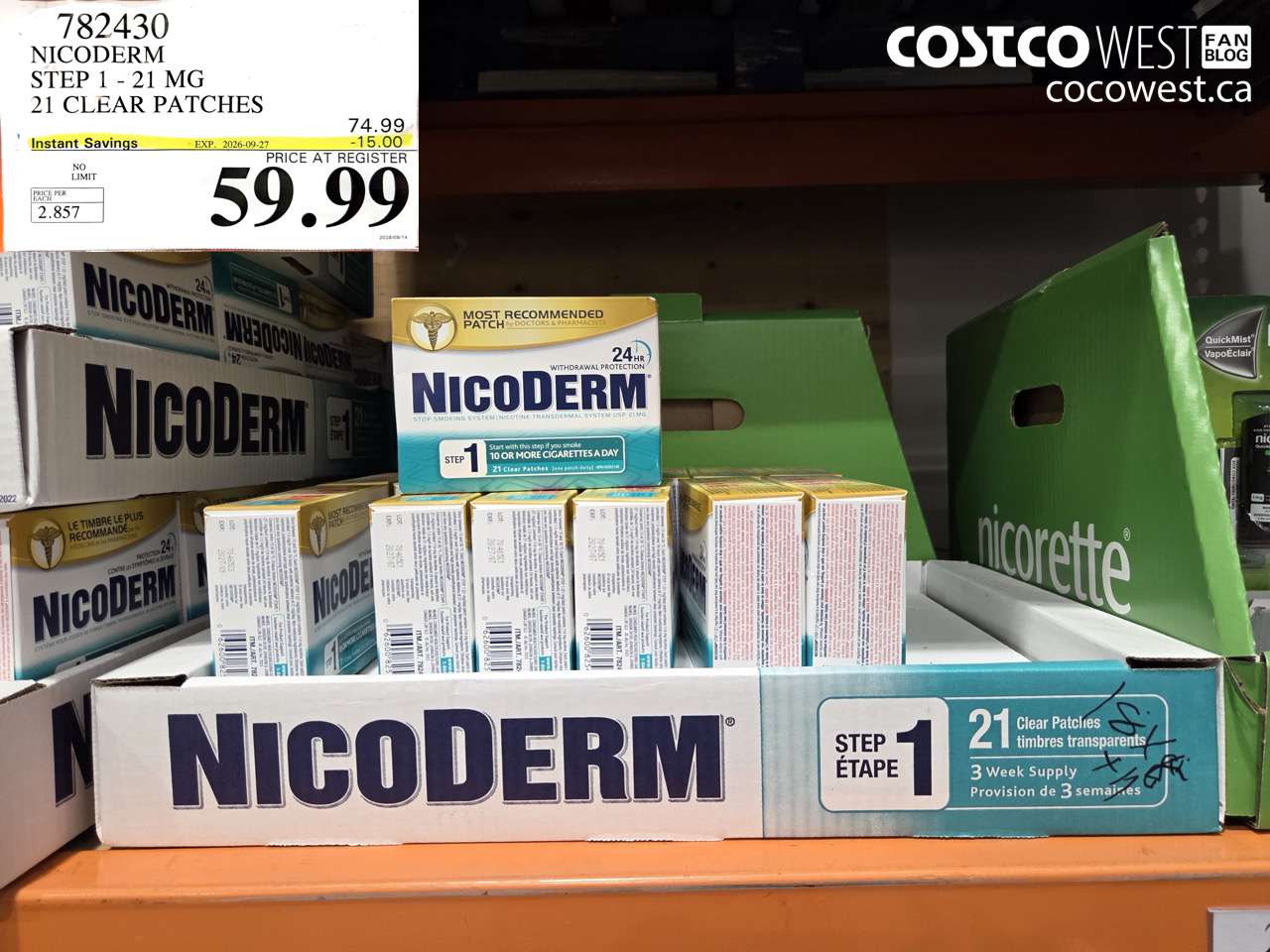 782430 NICODERM STEP 1 - 21 MG 21 CLEAR PATCHES ($15.00 INSTANT SAVINGS EXPIRES ON 2026-09-27) $59.99