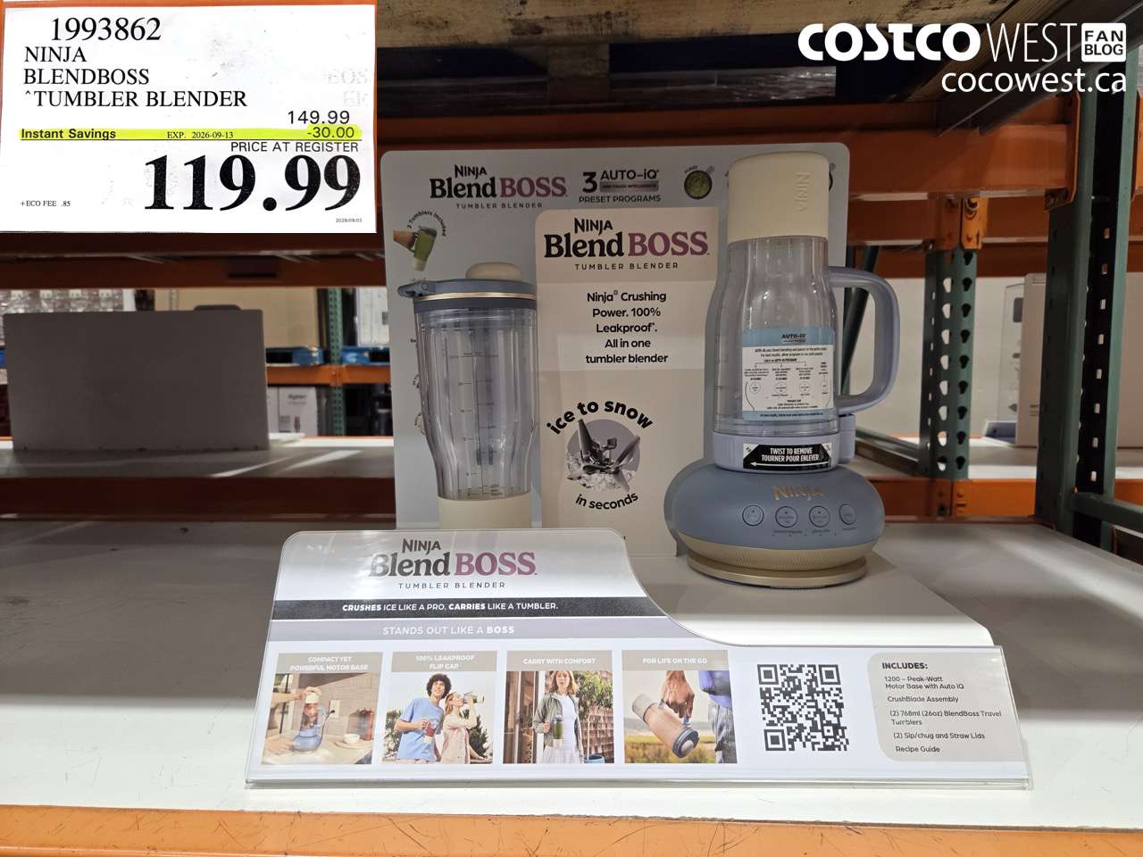 1993862 NINJA BLENDBOSS TUMBLER BLENDER ($30.00 INSTANT SAVINGS EXPIRES ON 2026-09-13) $119.99