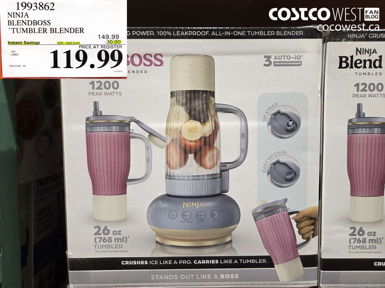 1993862 NINJA BLENDBOSS TUMBLER BLENDER ($30.00 INSTANT SAVINGS EXPIRES ON 2026-10-04) $119.99