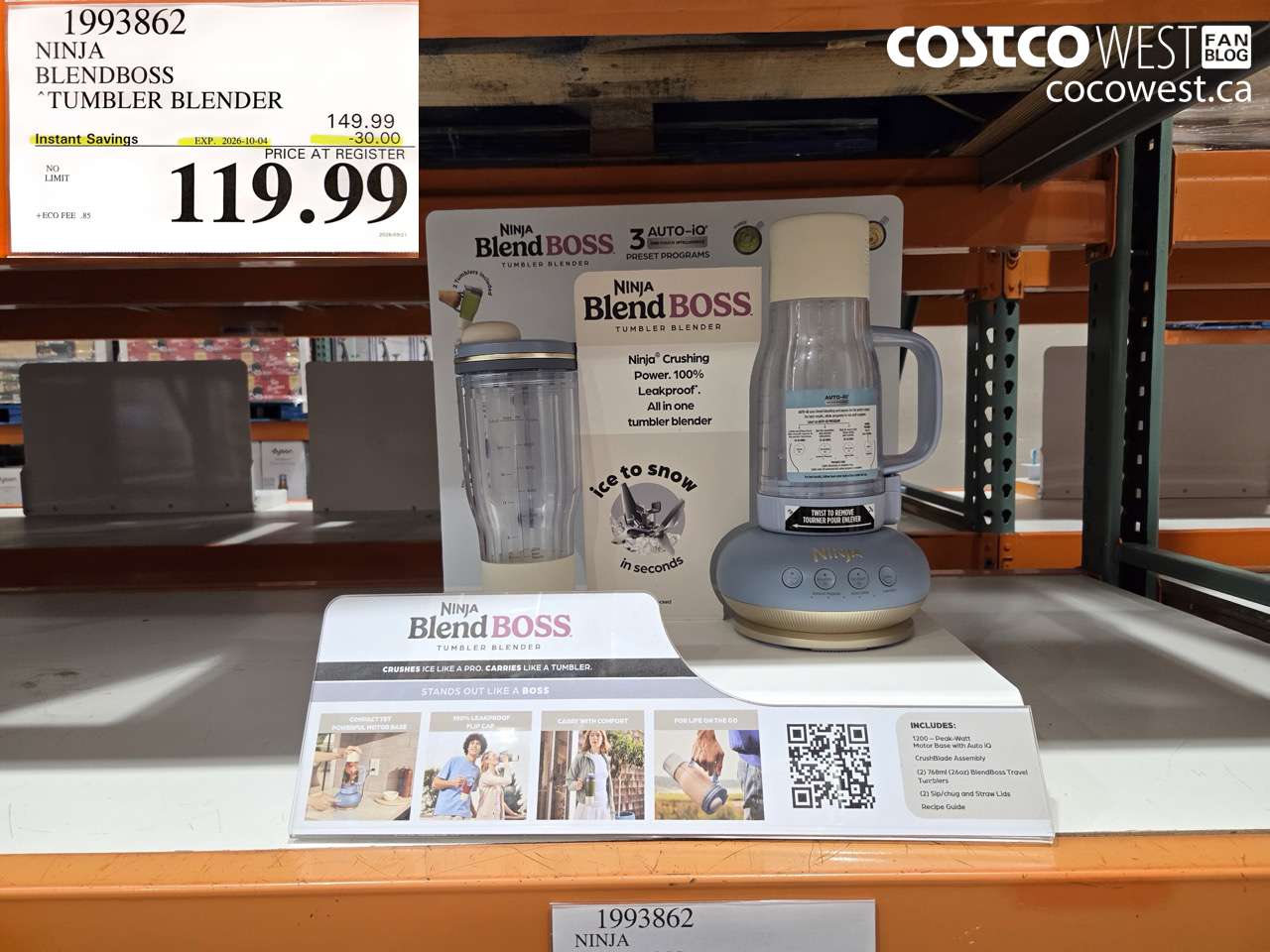 1993862 NINJA BLENDBOSS TUMBLER BLENDER ($30.00 INSTANT SAVINGS EXPIRES ON 2026-10-04) $119.99
