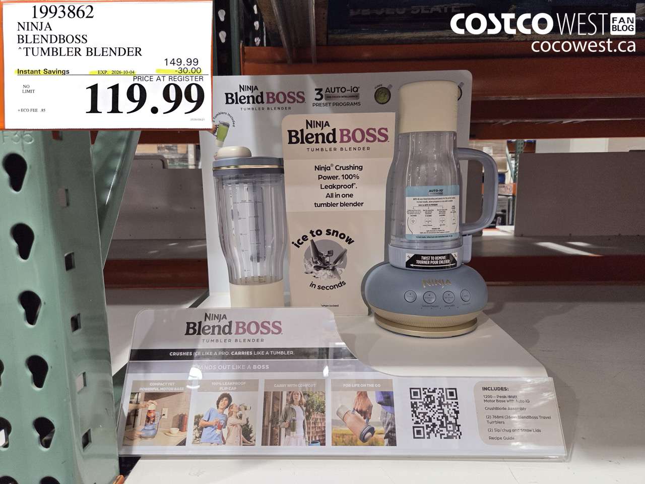 1993862 NINJA BLENDBOSS TUMBLER BLENDER ($30.00 INSTANT SAVINGS EXPIRES ON 2026-10-04) $119.99