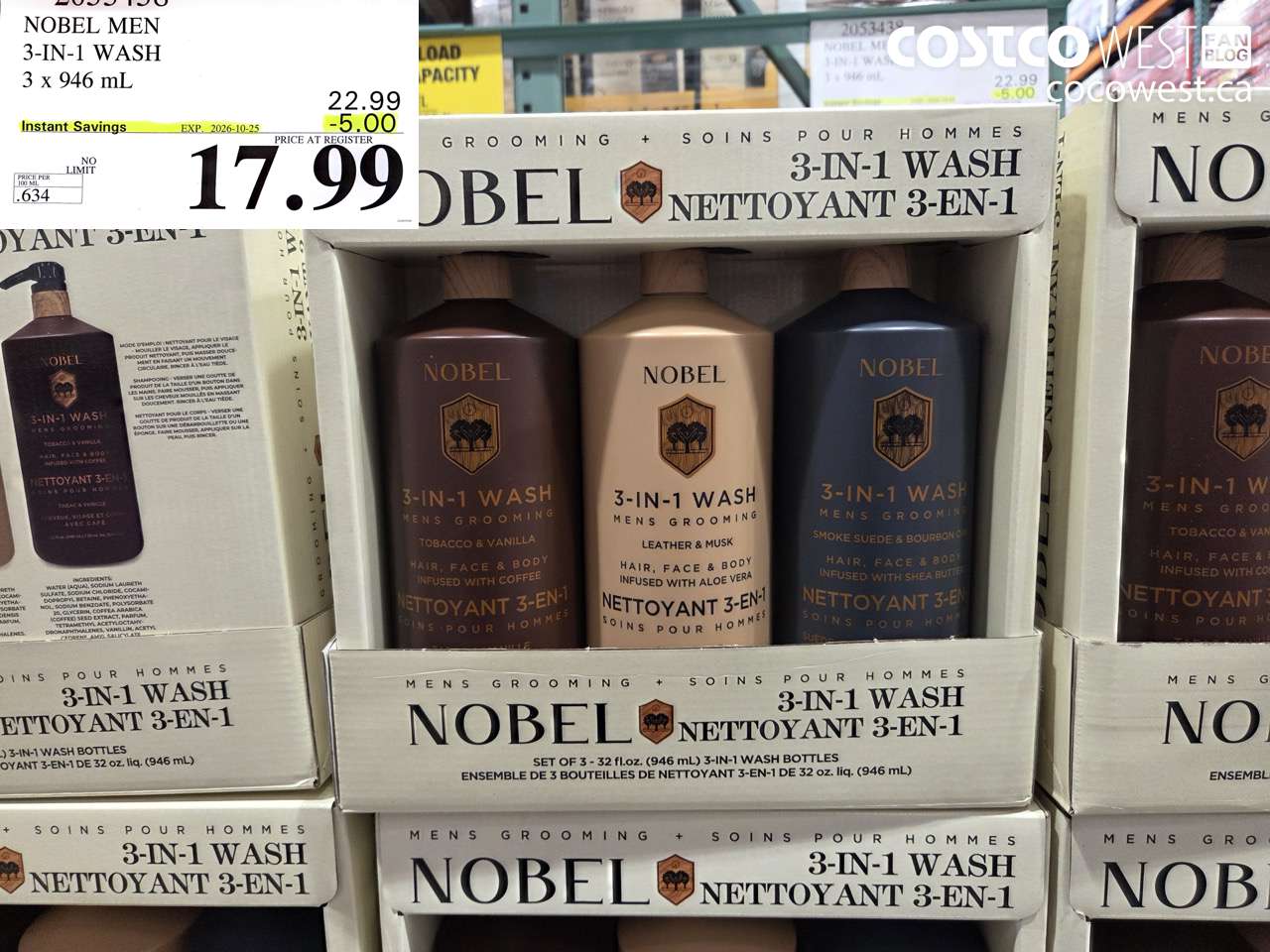2033150 NOBEL MEN 3-IN-1 WASH 3 X 946 ML ($5.00 INSTANT SAVINGS EXPIRES ON 2026-10-25) $17.99