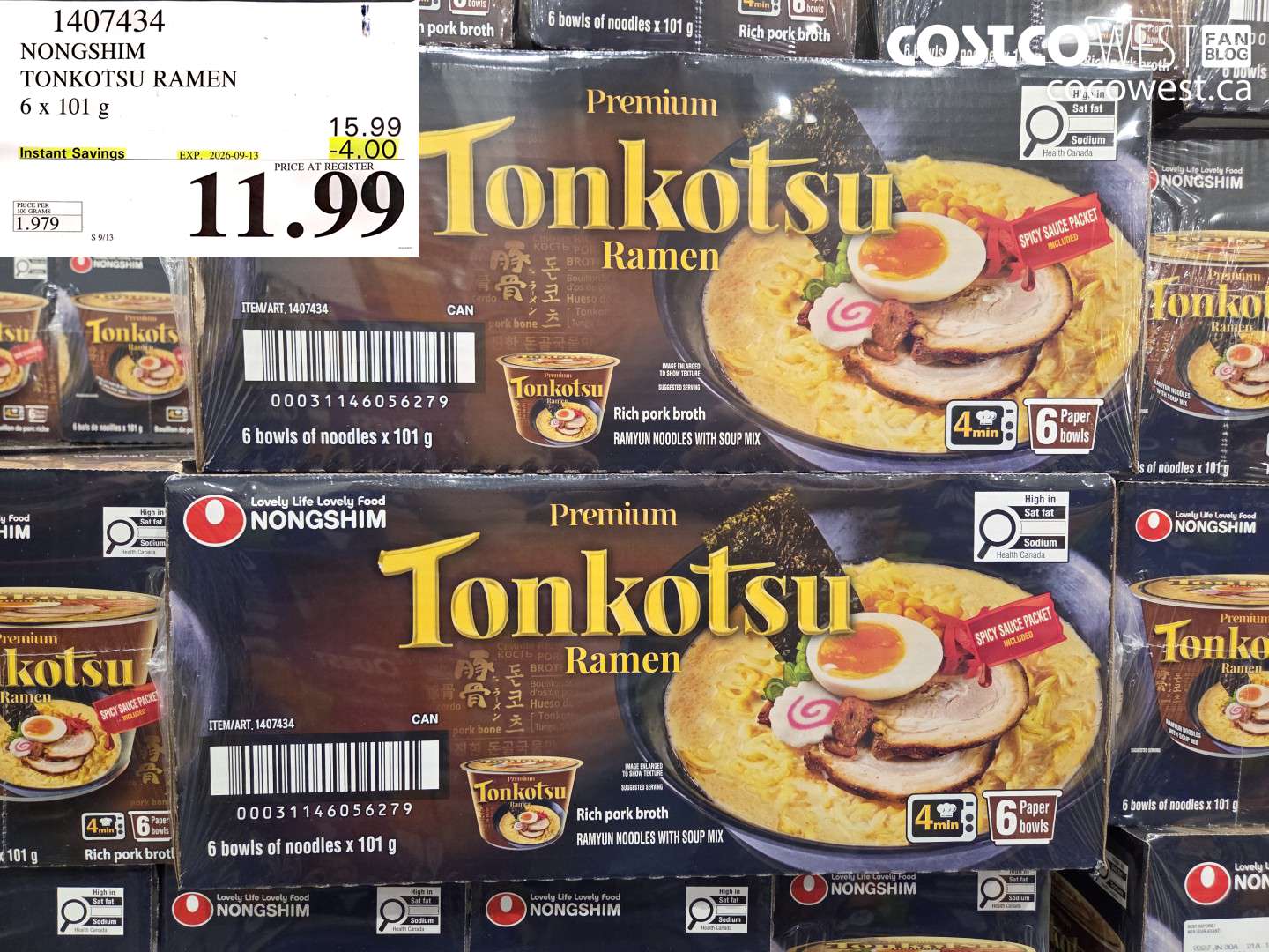 1407434 NONGSHIM TONKOTSU RAMEN 6 X 101 G ($4.00 INSTANT SAVINGS EXPIRES ON 2026-09-13) $11.99
