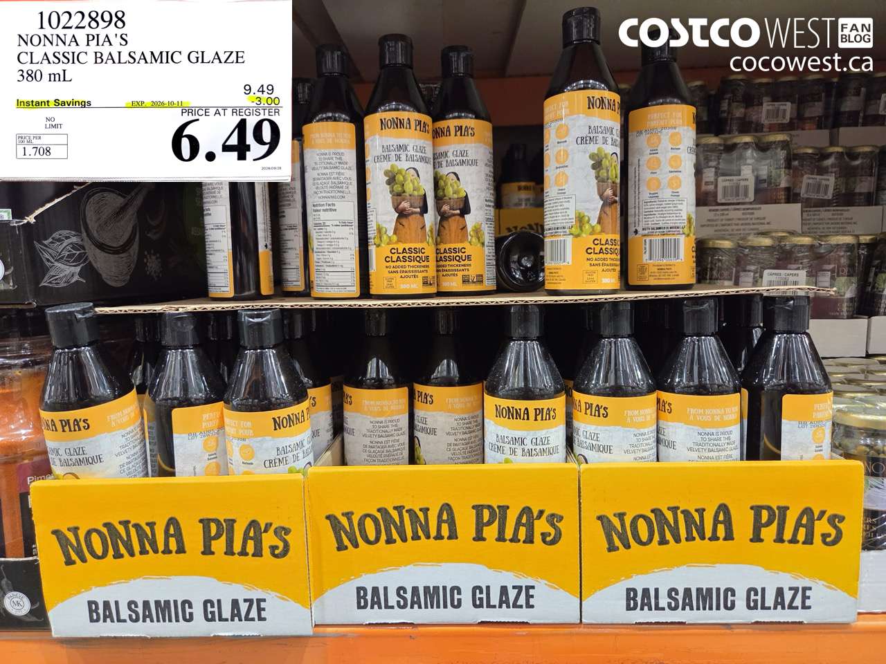 1022898 NONNA PIA'S CLASSIC BALSAMIC GLAZE 380 ML ($3.00 INSTANT SAVINGS EXPIRES ON 2026-10-11) $6.49
