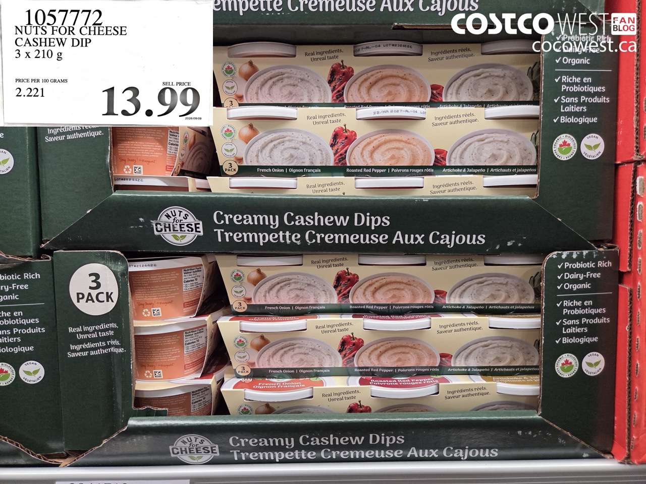 1057772 NUTS FOR CHEESE CASHEW DIP 3 X 210 G $13.99