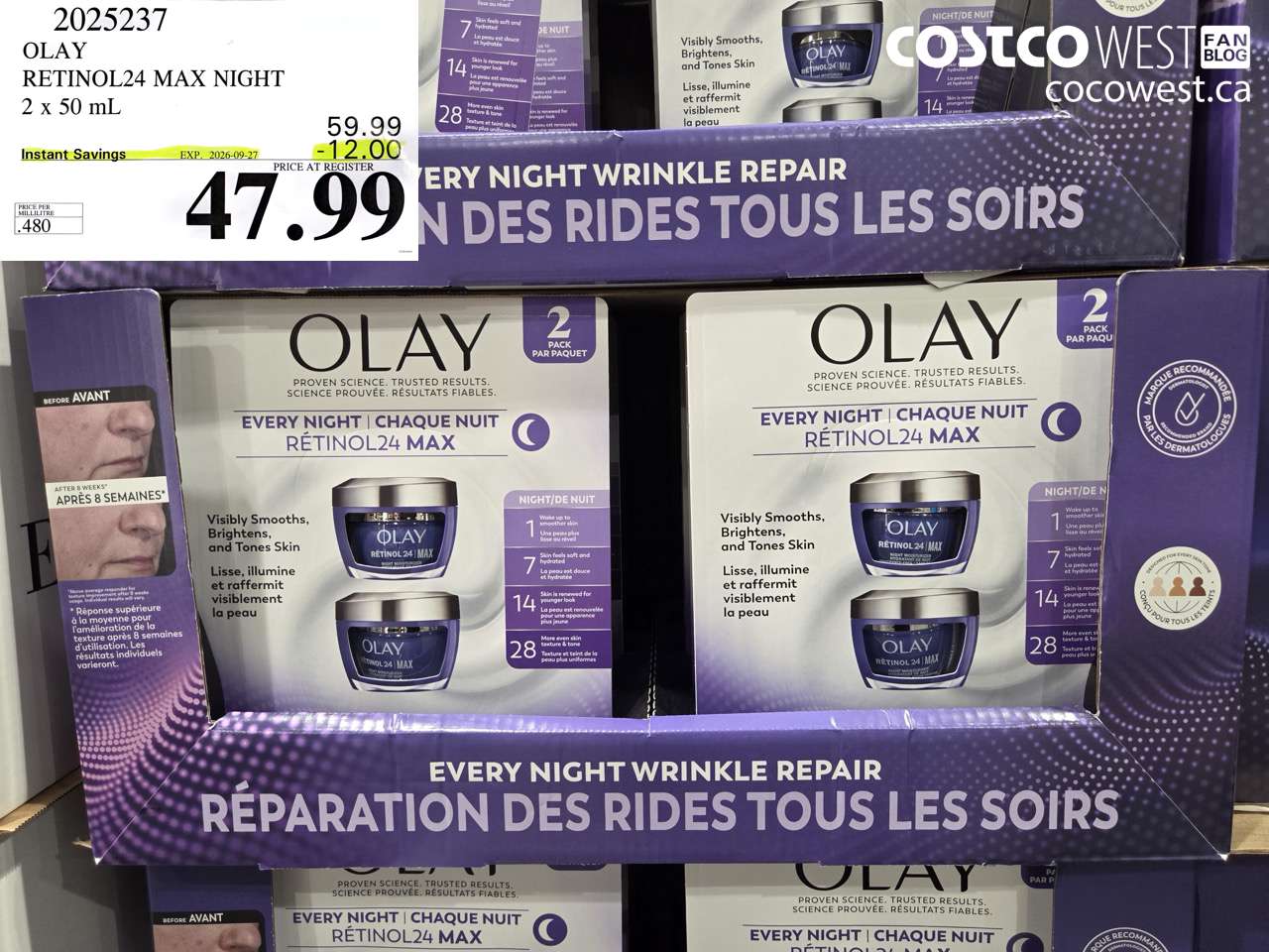 2025237 OLAY RETINOL24 MAX NIGHT 2 X 50 ML ($12.00 INSTANT SAVINGS EXPIRES ON 2026-09-27) $47.99