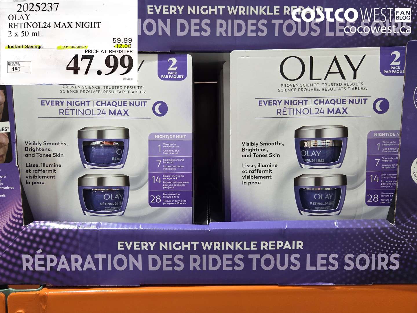 2025237 OLAY RETINOL24 MAX NIGHT 2 X 50 ML ($12.00 INSTANT SAVINGS EXPIRES ON 2026-09-27) $47.99