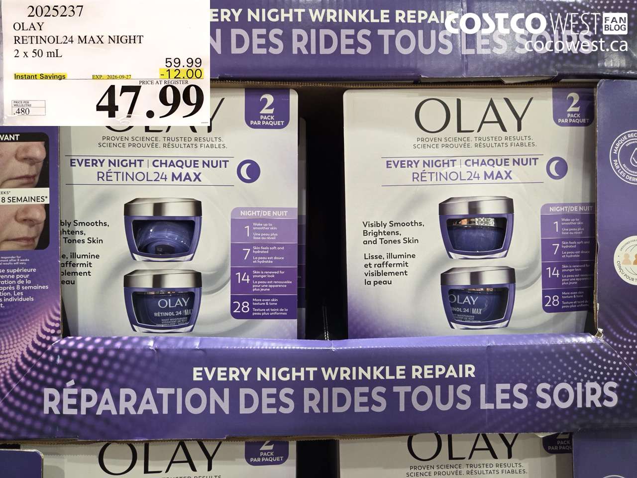 2025237 OLAY RETINOL24 MAX NIGHT 2 X 50 ML ($12.00 INSTANT SAVINGS EXPIRES ON 2026-09-27) $47.99