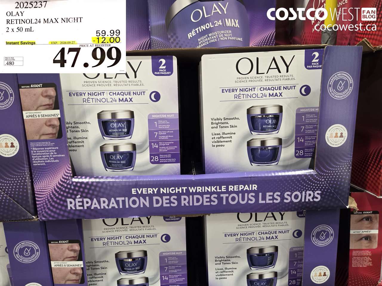 2025237 OLAY RETINOL24 MAX NIGHT 2 X 50 ML ($12.00 INSTANT SAVINGS EXPIRES ON 2026-09-27) $47.99