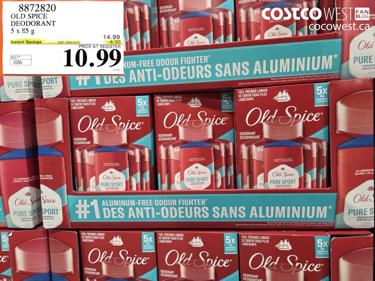 8872820 OLD SPICE DEODORANT 5 X 85 G ($4.00 INSTANT SAVINGS EXPIRES ON 2026-09-27) $10.99
