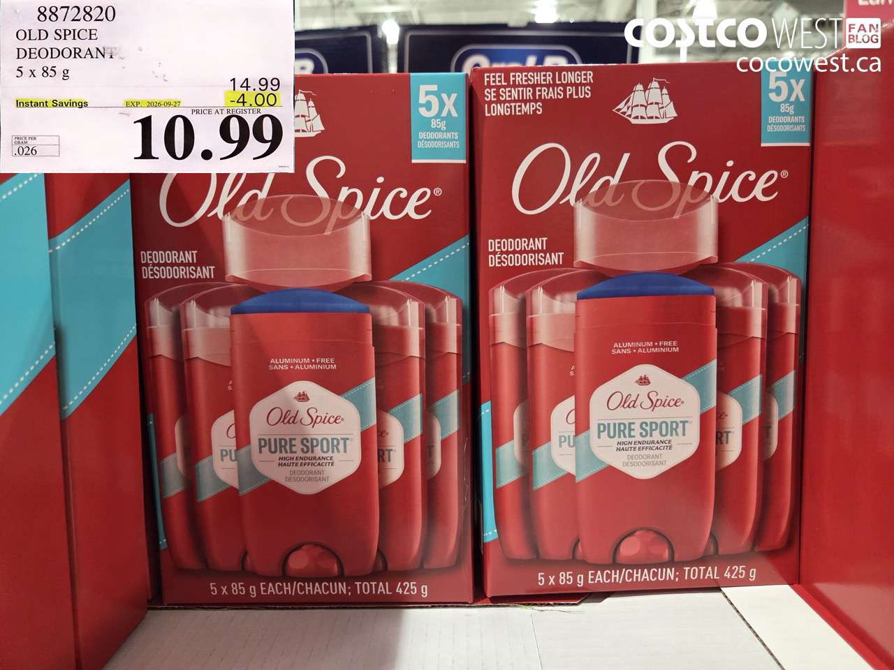 8872820 OLD SPICE DEODORANT 5 X 85 G ($4.00 INSTANT SAVINGS EXPIRES ON 2026-09-27) $10.99
