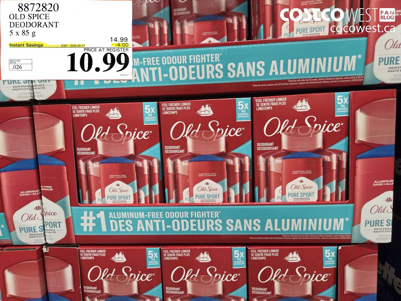 8872820 OLD SPICE DEODORANT 5 X 85 G ($4.00 INSTANT SAVINGS EXPIRES ON 2026-09-27) $10.99