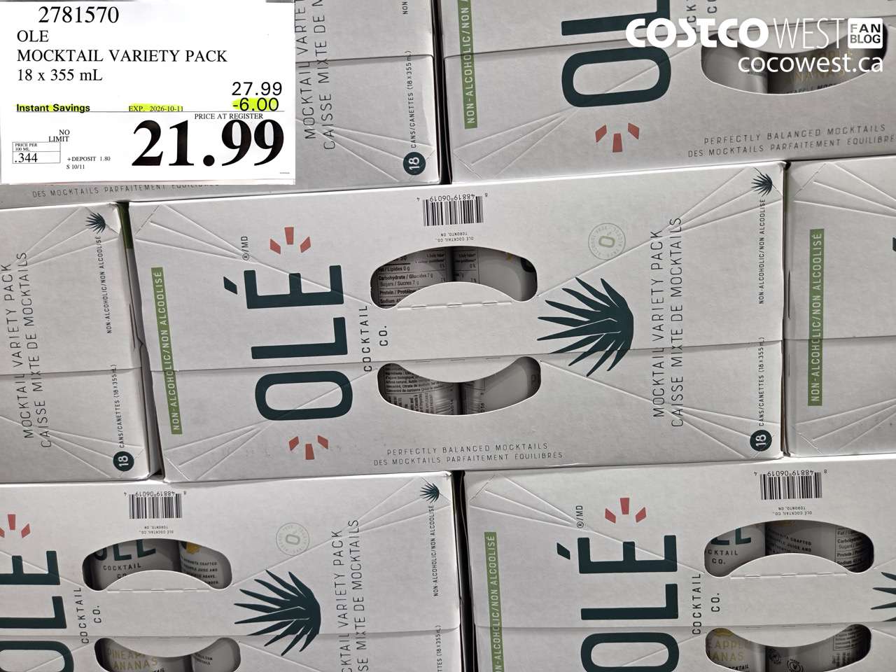 2781570 OLE MOCKTAIL VARIETY PACK 18 X 355 ML ($6.00 INSTANT SAVINGS EXPIRES ON 2026-10-11) $21.99