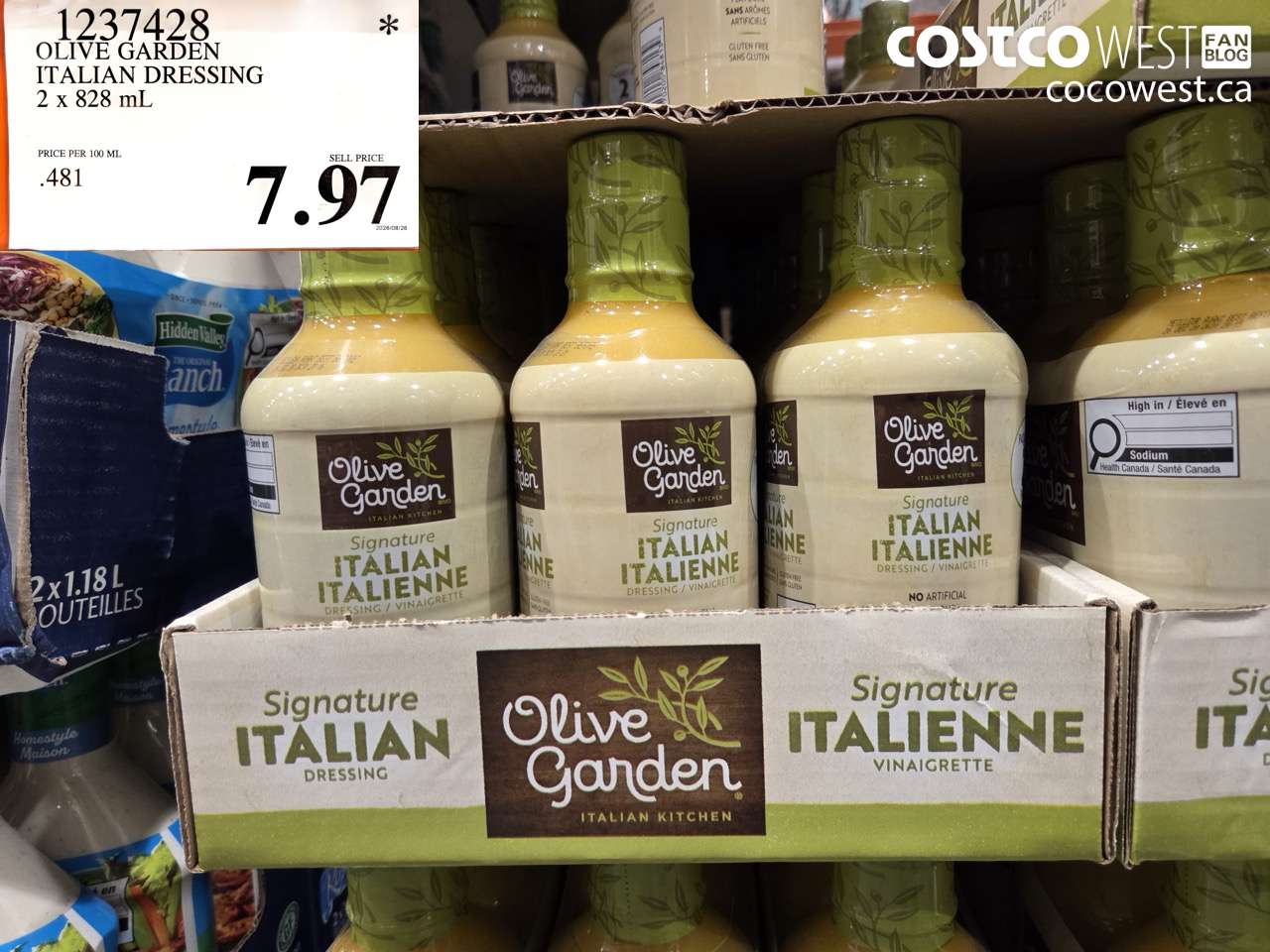 1237428 OLIVE GARDEN ITALIAN DRESSING 2 X 828 ML $7.97