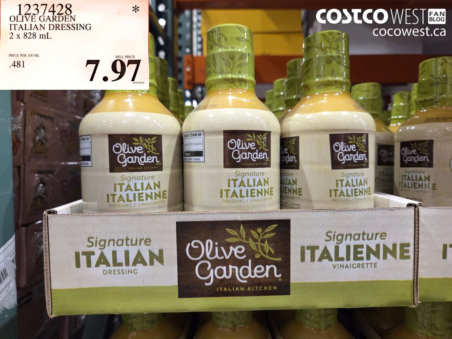 1237428 OLIVE GARDEN ITALIAN DRESSING 2 X 828 ML $7.97