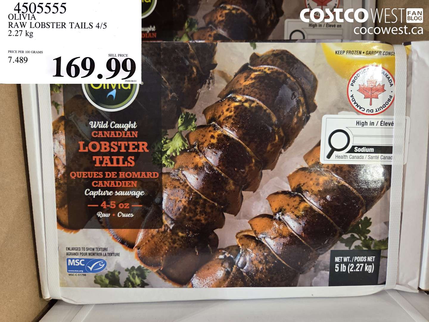 4505555 OLIVIA RAW LOBSTER TAILS 4/5 2.27 KG $169.99