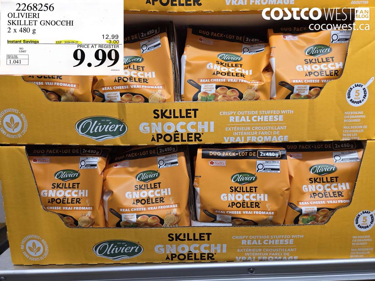 2268256 OLIVIERI SKILLET GNOCCHI 2 X 480 G ($3.00 INSTANT SAVINGS EXPIRES ON 2026-09-27) $9.99