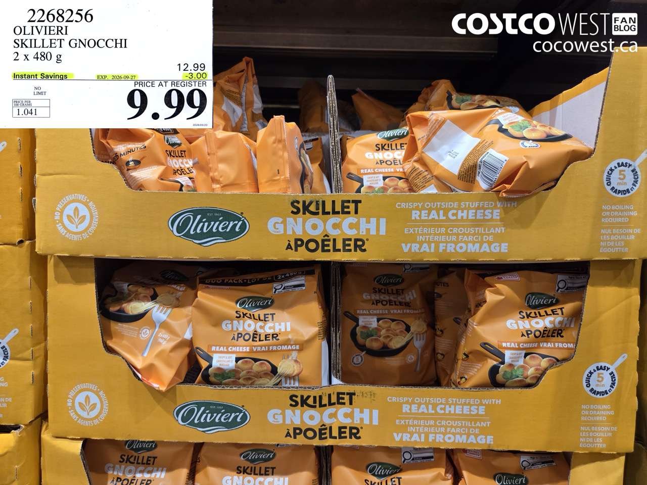 2268256 OLIVIERI SKILLET GNOCCHI 2 X 480 G ($3.00 INSTANT SAVINGS EXPIRES ON 2026-09-27) $9.99