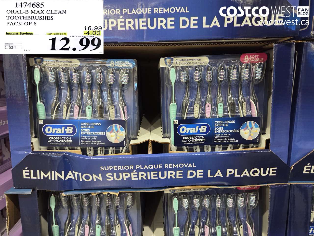 1474685 ORAL-B MAX CLEAN TOOTHBRUSHES PACK OF 8 ($4.00 INSTANT SAVINGS EXPIRES ON 2026-09-27) $12.99