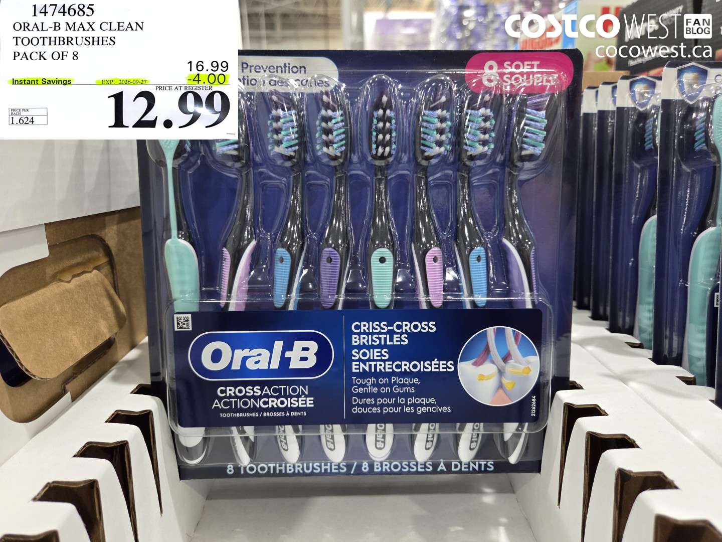 1474685 ORAL-B MAX CLEAN TOOTHBRUSHES PACK OF 8 ($4.00 INSTANT SAVINGS EXPIRES ON 2026-09-27) $12.99