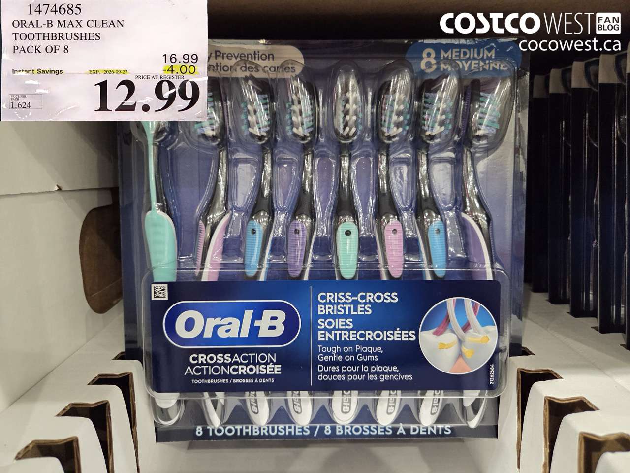 1474685 ORAL-B MAX CLEAN TOOTHBRUSHES PACK OF 8 ($4.00 INSTANT SAVINGS EXPIRES ON 2026-09-27) $12.99
