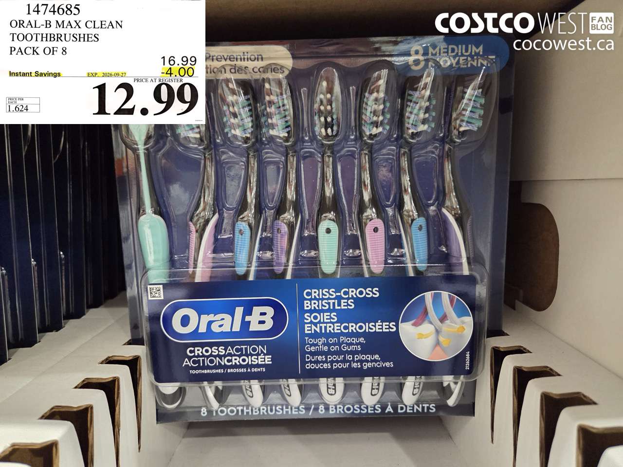1474685 ORAL-B MAX CLEAN TOOTHBRUSHES PACK OF 8 ($4.00 INSTANT SAVINGS EXPIRES ON 2026-09-27) $12.99