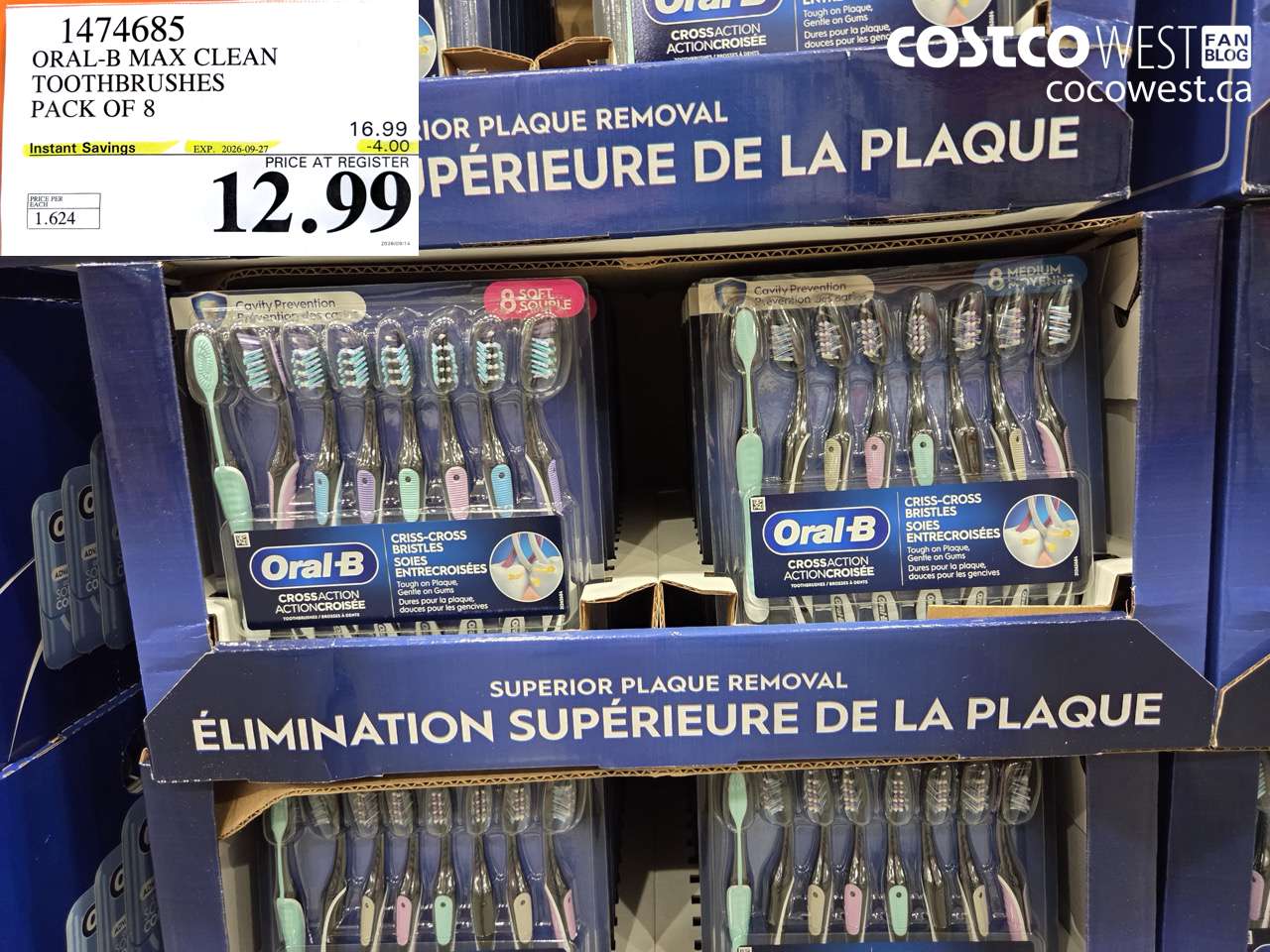 1474685 ORAL-B MAX CLEAN TOOTHBRUSHES PACK OF 8 ($4.00 INSTANT SAVINGS EXPIRES ON 2026-09-27) $12.99
