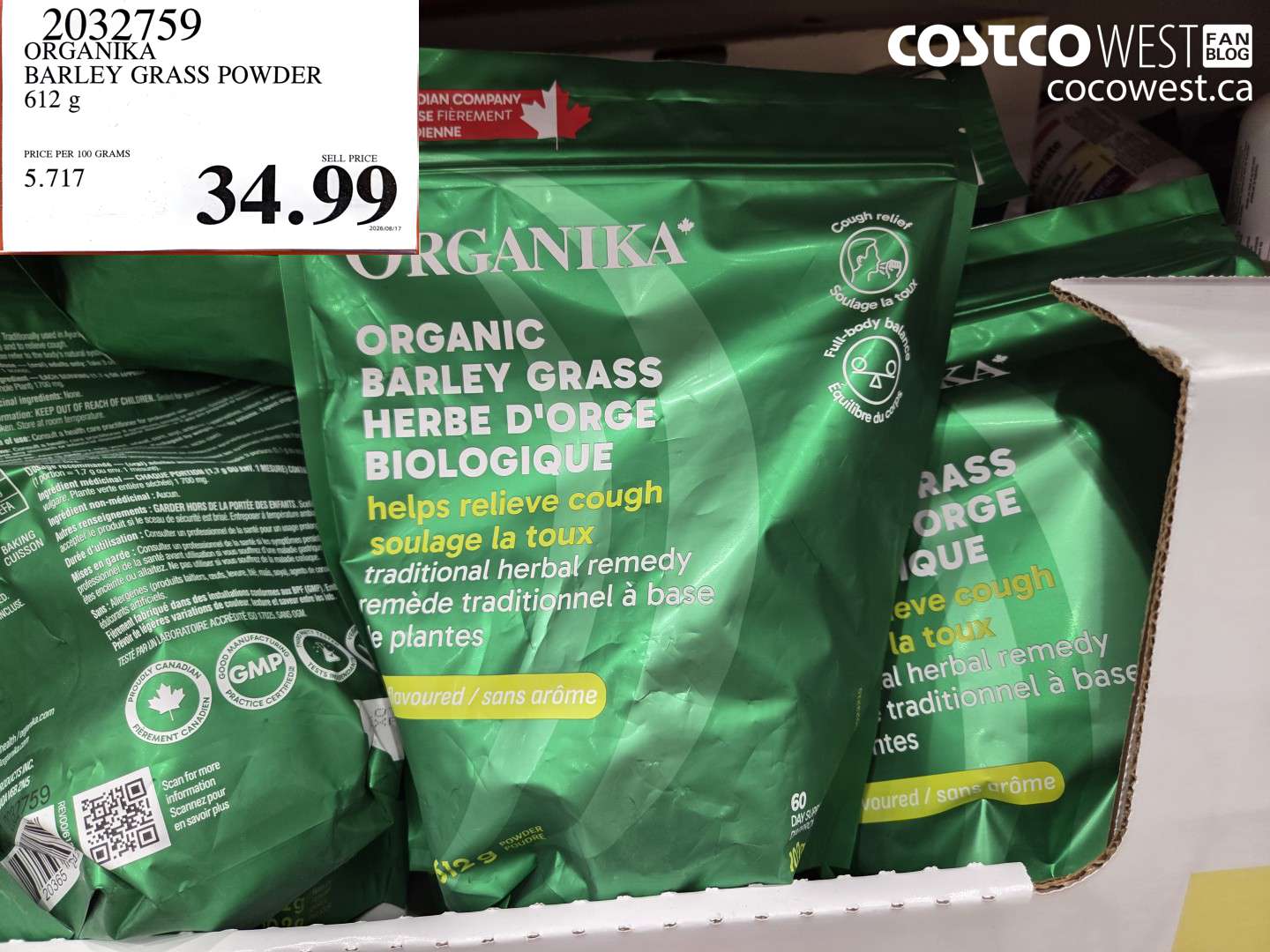 2032759 ORGANIKA BARLEY GRASS POWDER 612 G $34.99