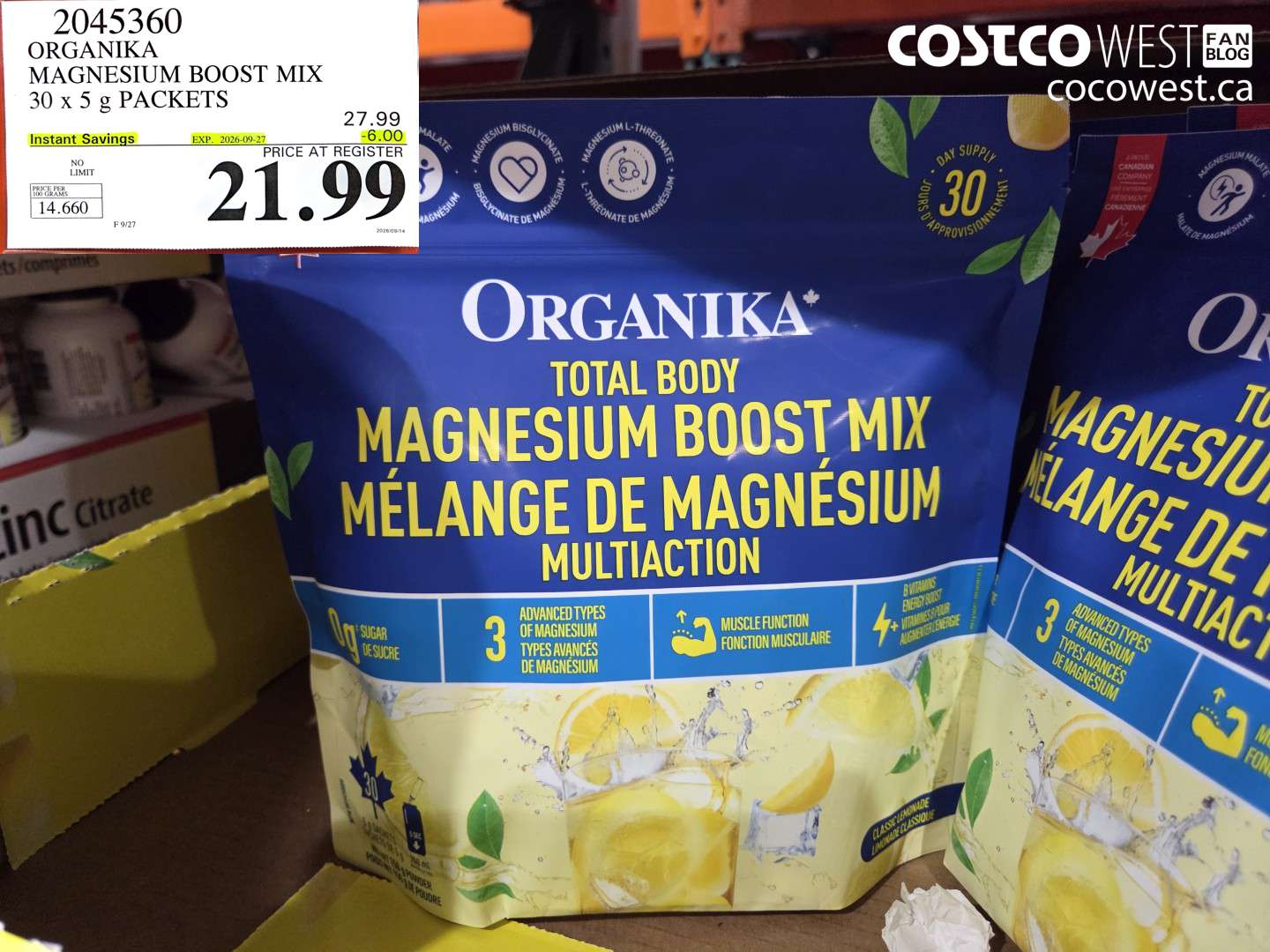 2045360 ORGANIKA MAGNESIUM BOOST MIX 30 X 5 G PACKETS ($6.00 INSTANT SAVINGS EXPIRES ON 2026-09-27) $21.99