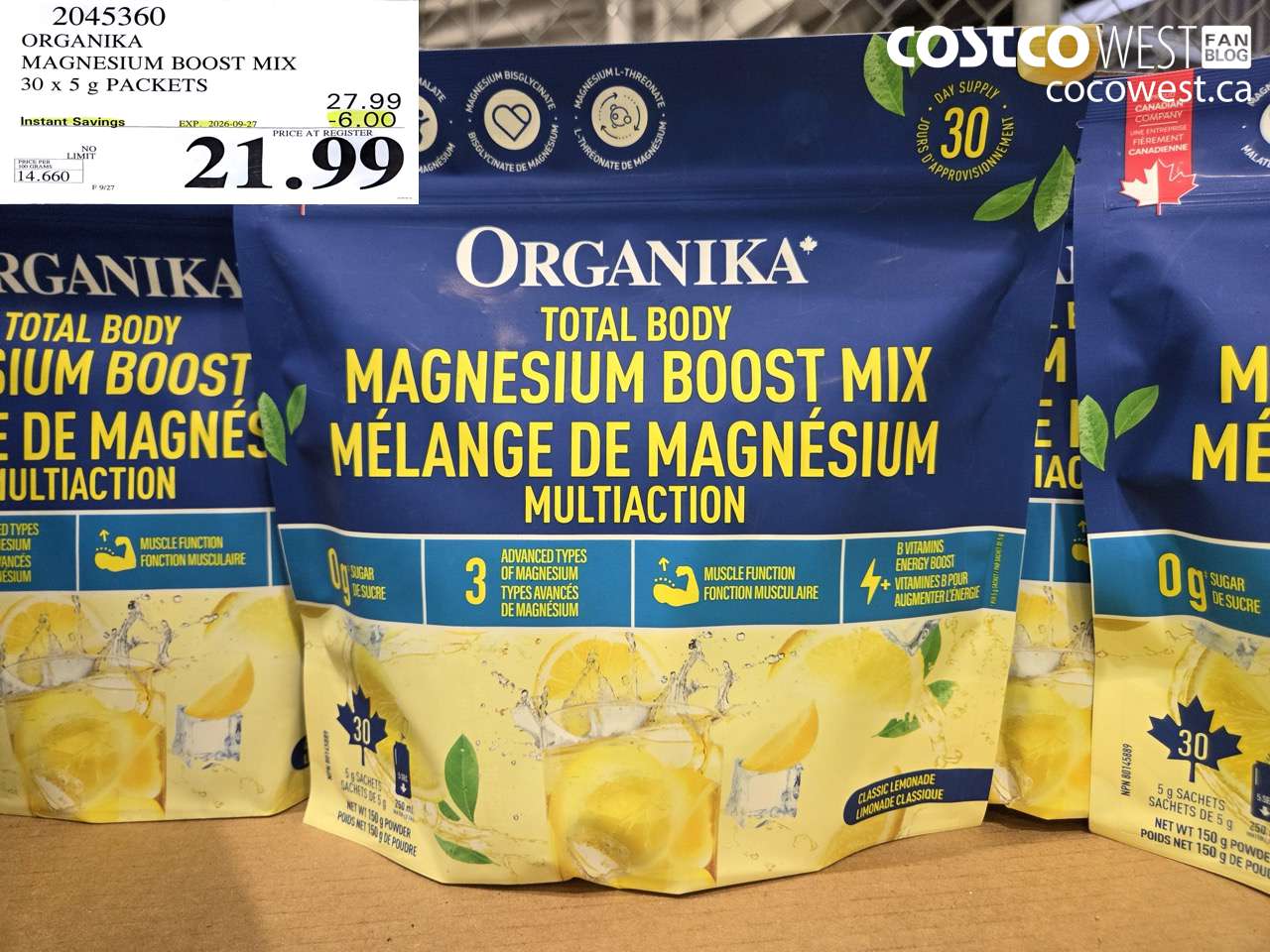 2045360 ORGANIKA MAGNESIUM BOOST MIX 30 X 5 G PACKETS ($6.00 INSTANT SAVINGS EXPIRES ON 2026-09-27) $21.99