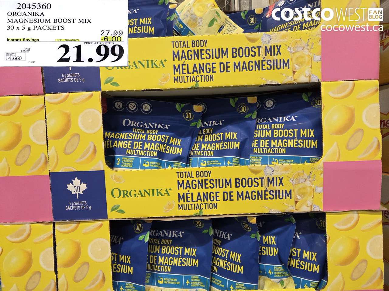 2045360 ORGANIKA MAGNESIUM BOOST MIX 30 X 5 G PACKETS ($6.00 INSTANT SAVINGS EXPIRES ON 2026-09-27) $21.99