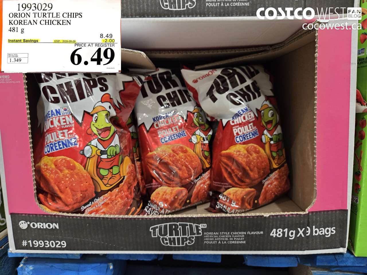 1993029 ORION TURTLE CHIPS KOREAN CHICKEN 481 G ($2.00 INSTANT SAVINGS EXPIRES ON 2026-09-09) $6.49