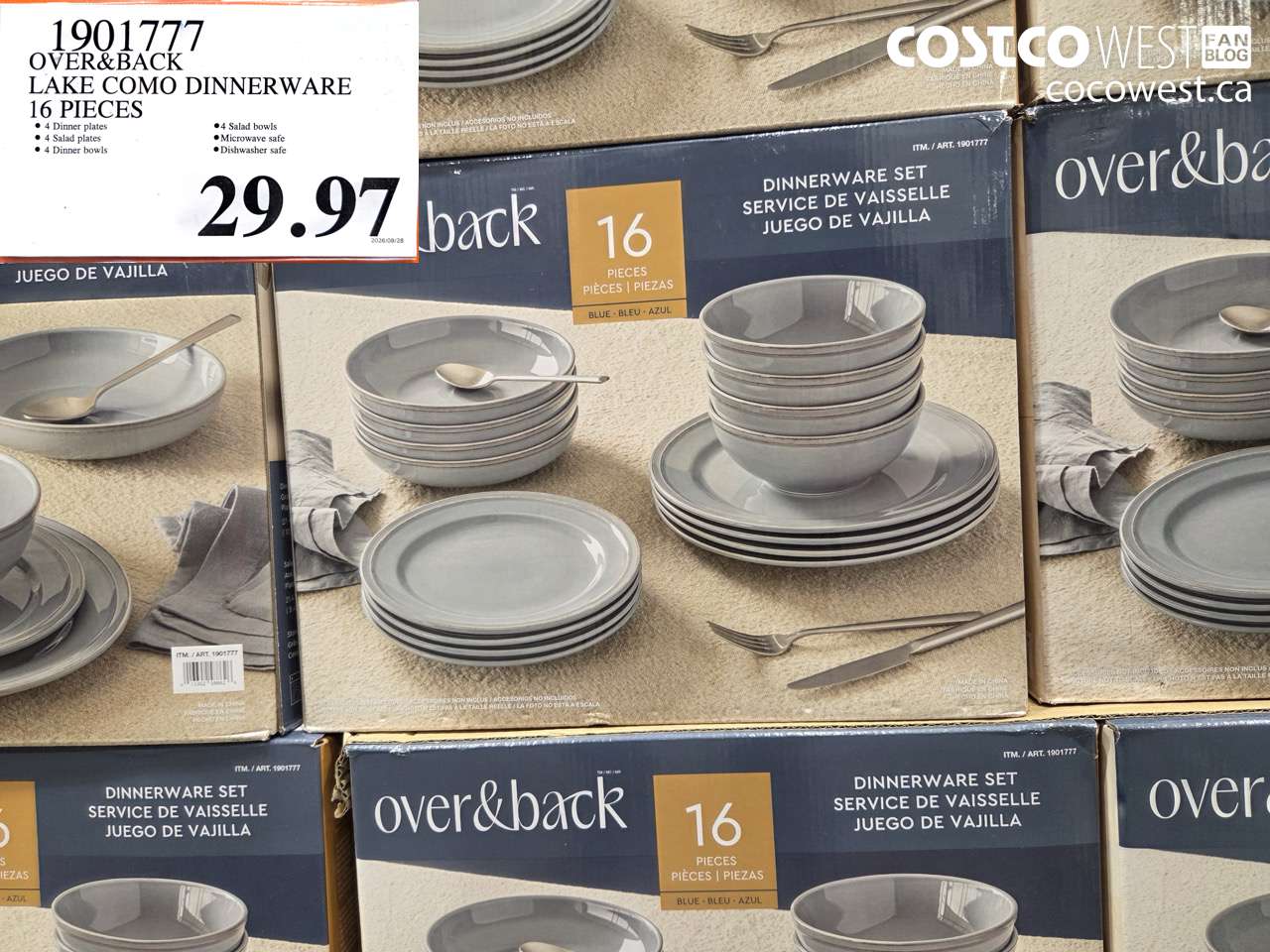 1901777 OVER&BACK LAKE COMO DINNERWARE 16 PIECES $29.97