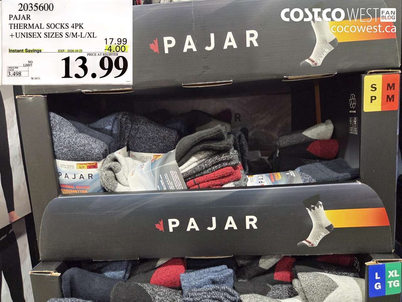 2035600 PAJAR THERMAL SOCKS 4PK UNISEX SIZES S/M-L/XL ($4.00 INSTANT SAVINGS EXPIRES ON 2026-10-25) $13.99