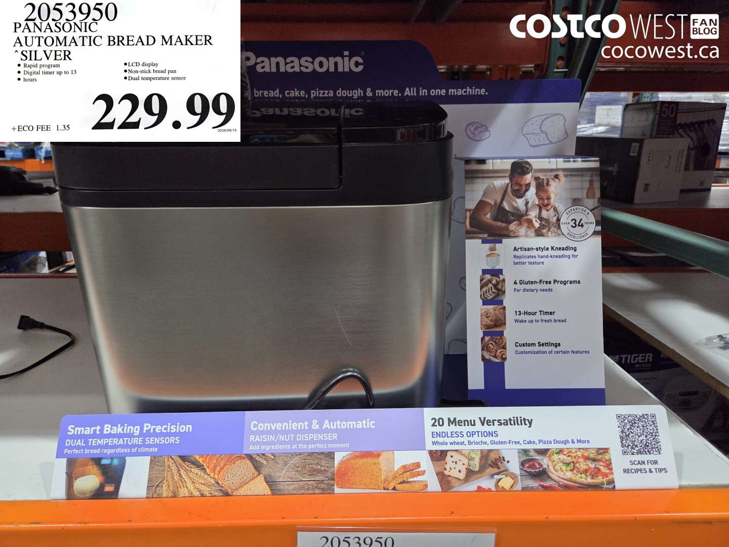 2053950 PANASONIC AUTOMATIC BREAD MAKER SILVER $229.99