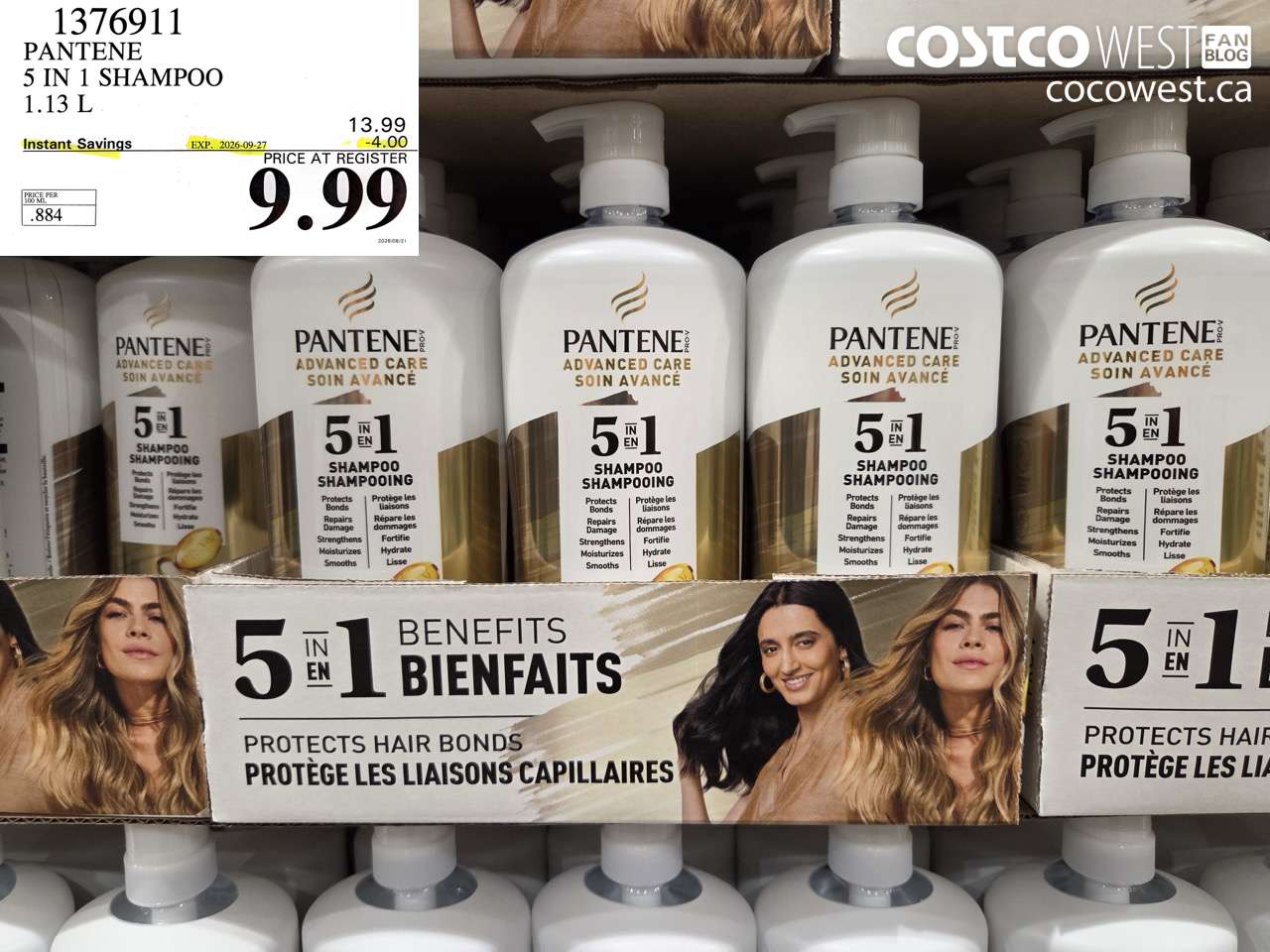 1376911 PANTENE 5 IN 1 SHAMPOO 1.13 L ($4.00 INSTANT SAVINGS EXPIRES ON 2026-09-27) $9.99