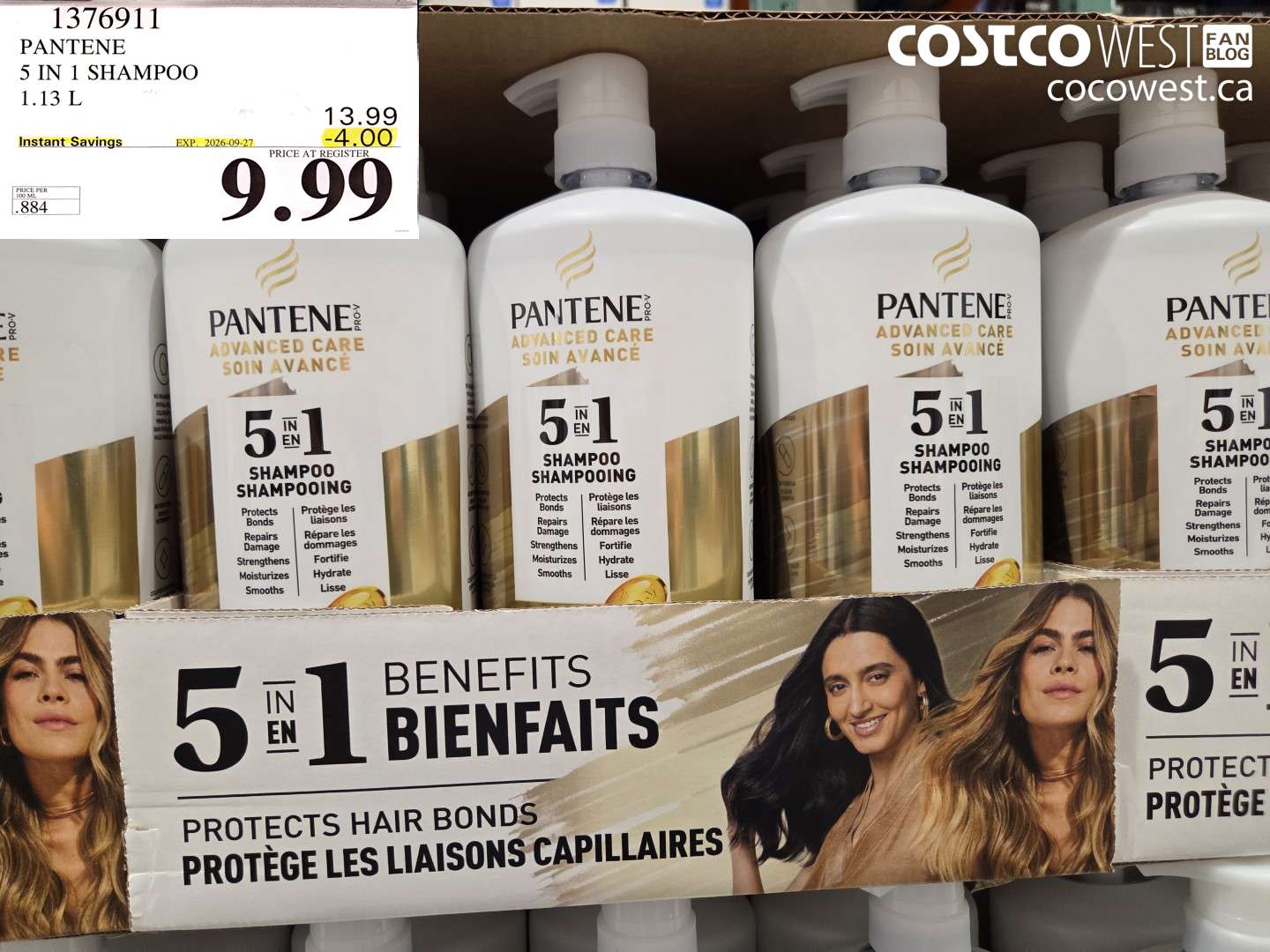 1376911 PANTENE 5 IN 1 SHAMPOO 1.13 L ($4.00 INSTANT SAVINGS EXPIRES ON 2026-09-27) $9.99