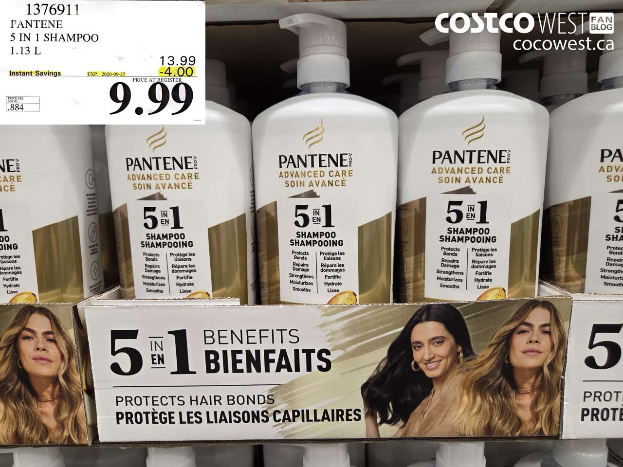 1376911 PANTENE 5 IN 1 SHAMPOO 1.13 L ($4.00 INSTANT SAVINGS EXPIRES ON 2026-09-27) $9.99