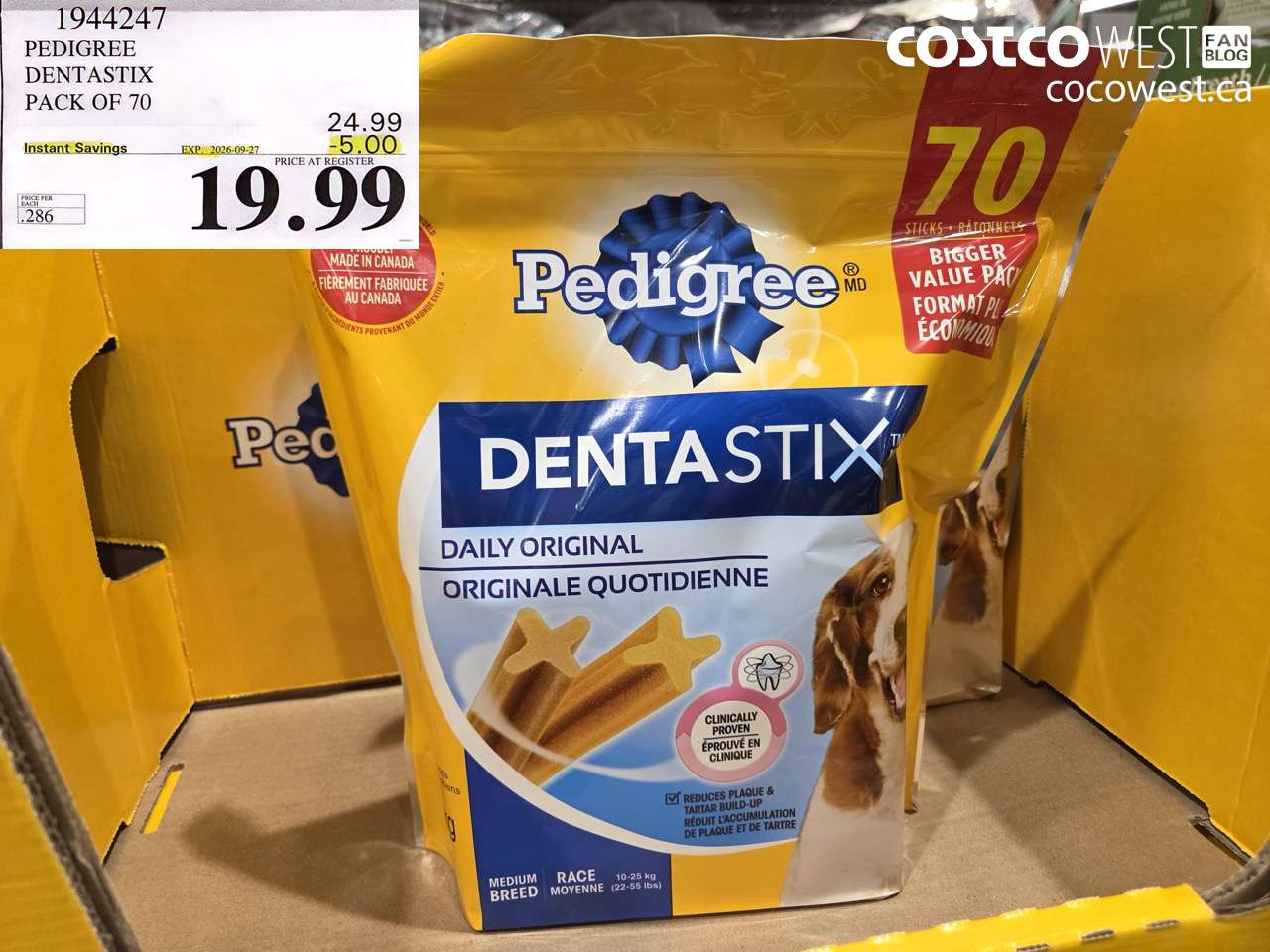 1944247 PEDIGREE DENTASTIX PACK OF 70 ($5.00 INSTANT SAVINGS EXPIRES ON 2026-09-27) $19.99