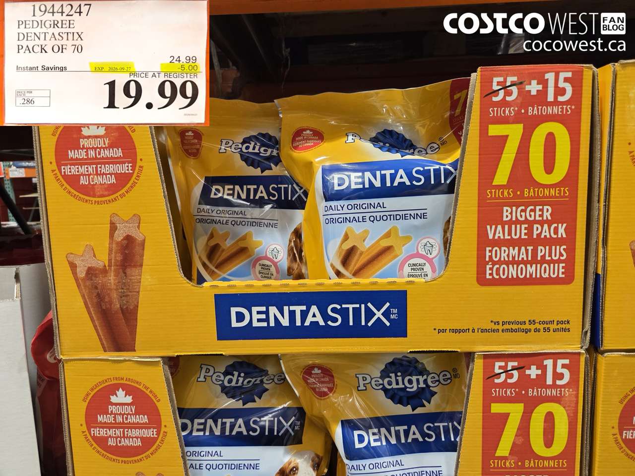 1944247 PEDIGREE DENTASTIX PACK OF 70 ($5.00 INSTANT SAVINGS EXPIRES ON 2026-09-27) $19.99