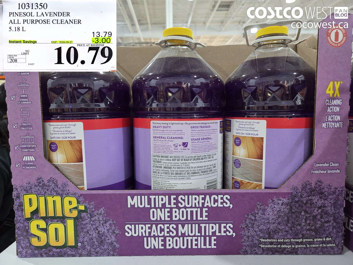 1031350 PINESOL LAVENDER ALL PURPOSE CLEANER 5.18 L ($3.00 INSTANT SAVINGS EXPIRES ON 2026-09-27) $10.79