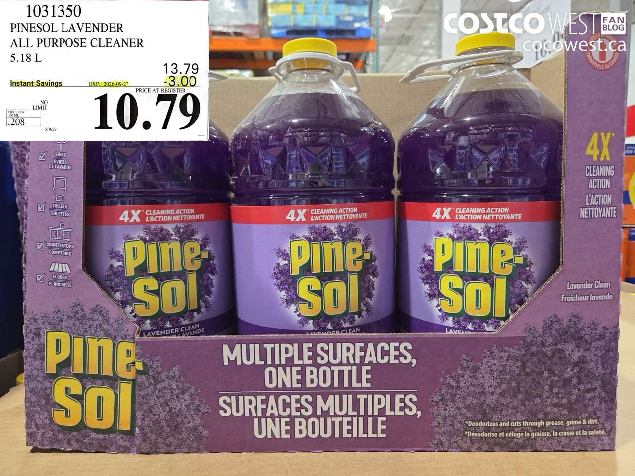1031350 PINESOL LAVENDER ALL PURPOSE CLEANER 5.18 L ($3.00 INSTANT SAVINGS EXPIRES ON 2026-09-27) $10.79