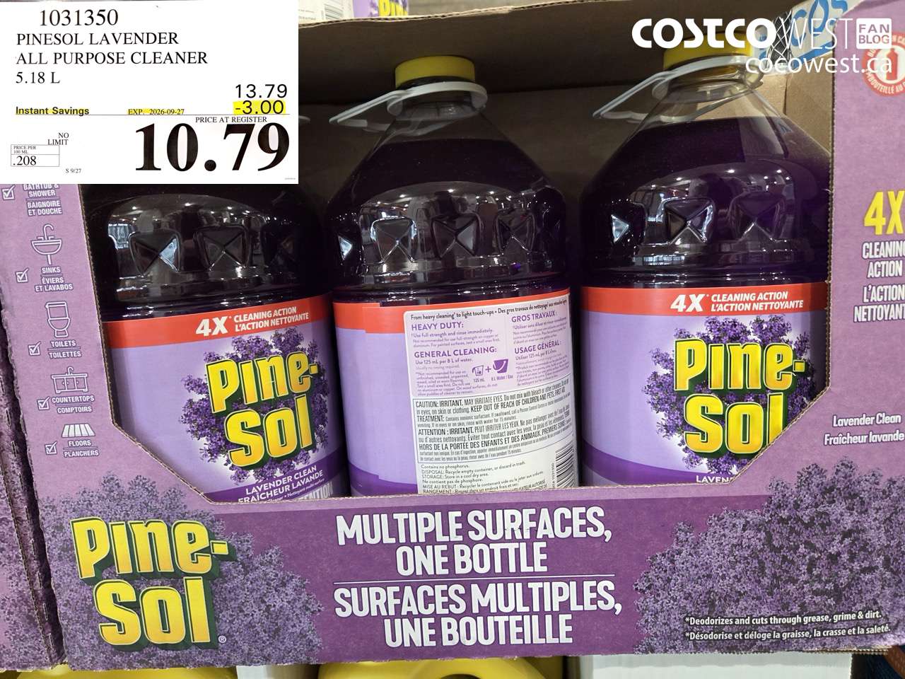 1031350 PINESOL LAVENDER ALL PURPOSE CLEANER 5.18 L ($3.00 INSTANT SAVINGS EXPIRES ON 2026-09-27) $10.79
