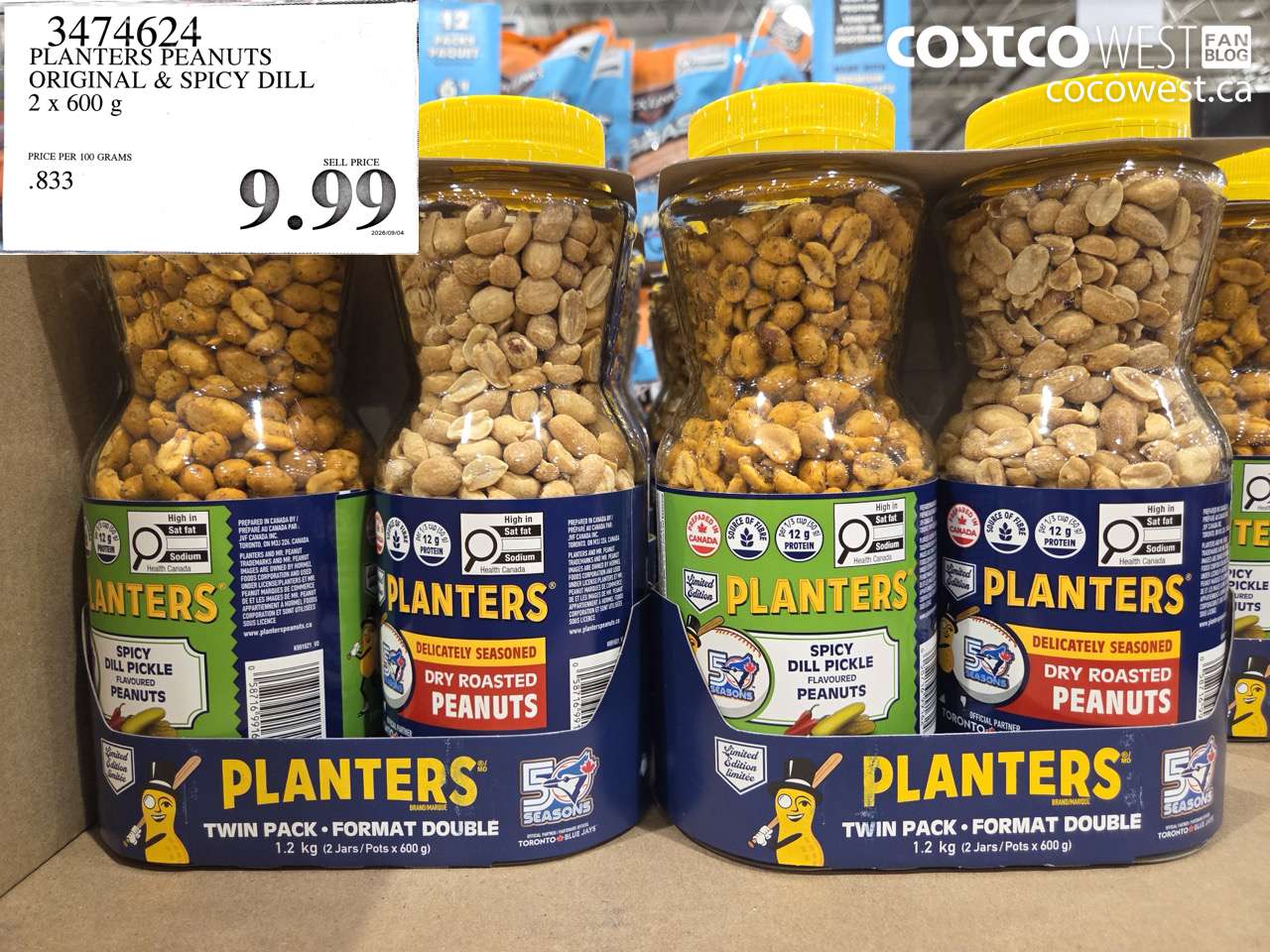 3474624 PLANTERS PEANUTS ORIGINAL & SPICY DILL 2 X 600 G $9.99