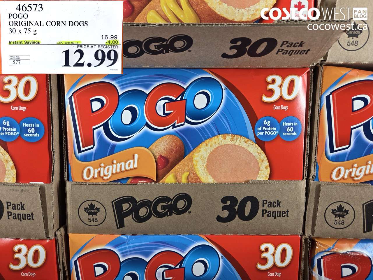 46573 POGO ORIGINAL CORN DOGS 30 X 75 G ($4.00 INSTANT SAVINGS EXPIRES ON 2026-09-13) $12.99