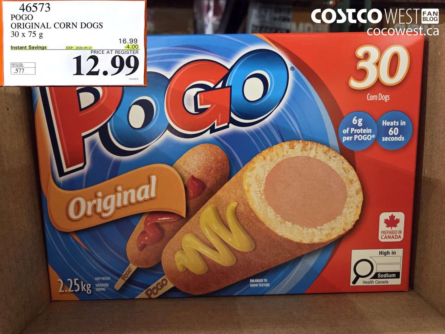 46573 POGO ORIGINAL CORN DOGS 30 X 75 G ($4.00 INSTANT SAVINGS EXPIRES ON 2026-09-13) $12.99